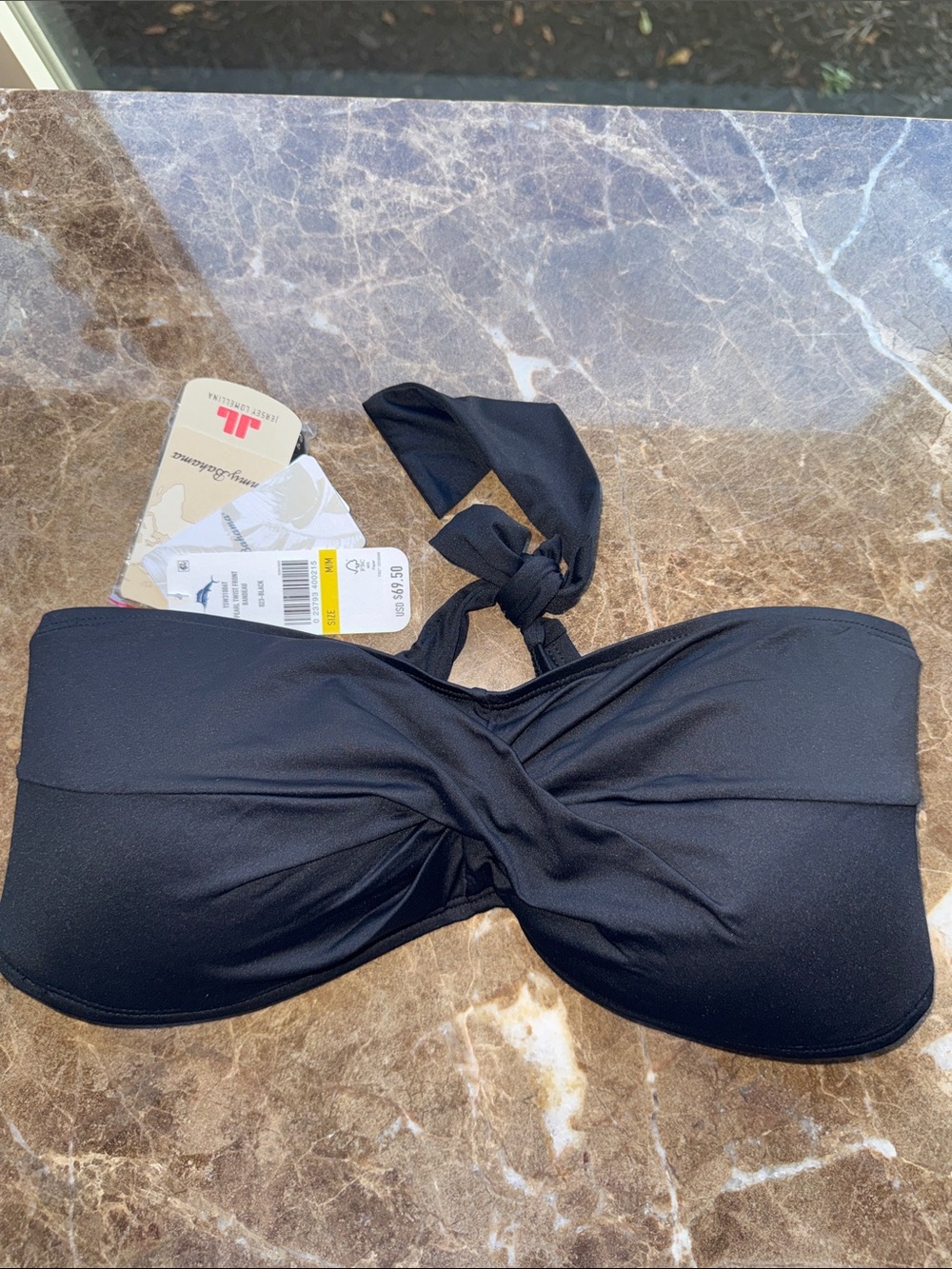 Tommy Bahama Black Twist-Front Bandeau Bikini Top with Removable Halter